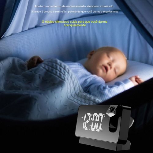 Relógio eletrónico inteligente com projeção, luz noturna e silencioso, ideal para cabeceira e secretária, o seu auxiliar perfeito para acordar.