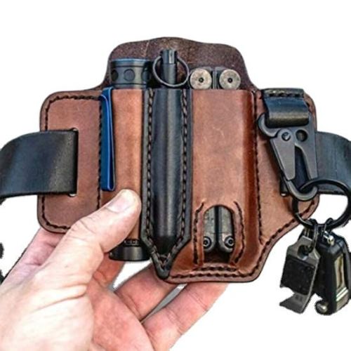 Camping Genuine Leather Multitool Pouch EDC Belt Pocket Organizer with Key Holder