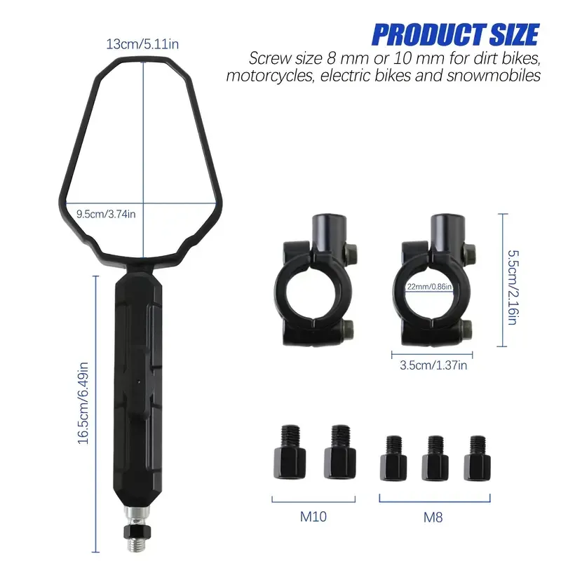 Aluminum Motocycle Mirrors - 360° Adjustable, Ball-Head Design for Street & Dirt Bikes, ATVs