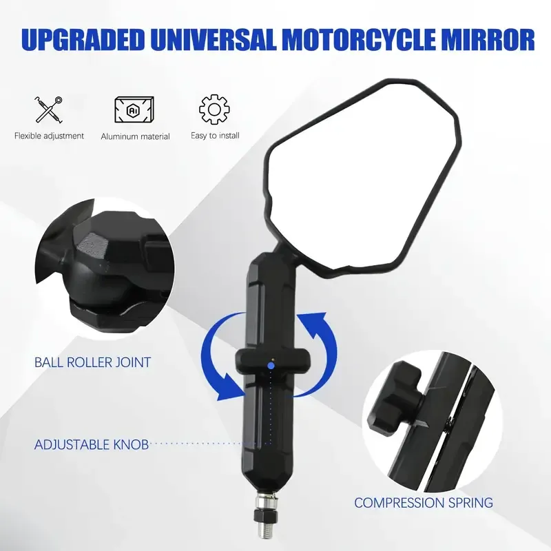 Aluminum Motocycle Mirrors - 360° Adjustable, Ball-Head Design for Street & Dirt Bikes, ATVs