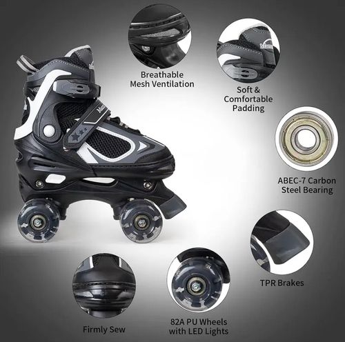 Glitter double row roller skate shoe set with protective gear