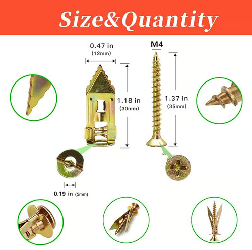 100Pcs Self Drilling Drywall Anchors with Screws Kit