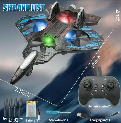 🎉🎉RC Stunt Fighter Jet Toy for Kids with 360° Flips & LED Lights