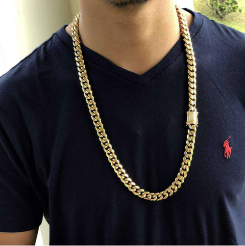 Iced Clasp Cuban Chain Necklace 18K Gold