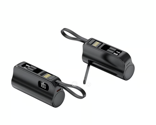 Mini Capsule Power Bank: 5000mAh Pocket-Sized Charger with Built-in Cable
