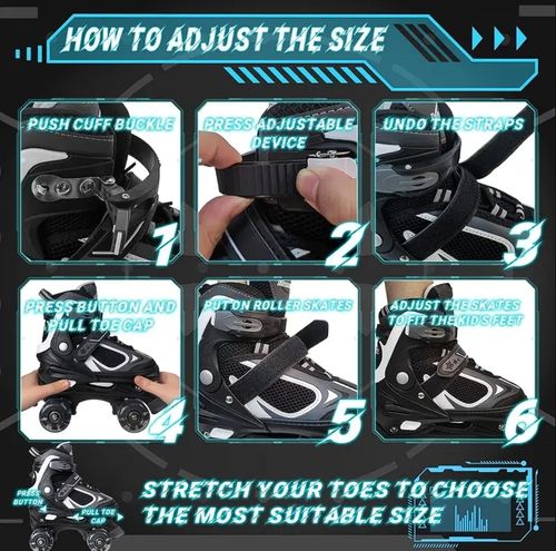 Glitter double row roller skate shoe set with protective gear