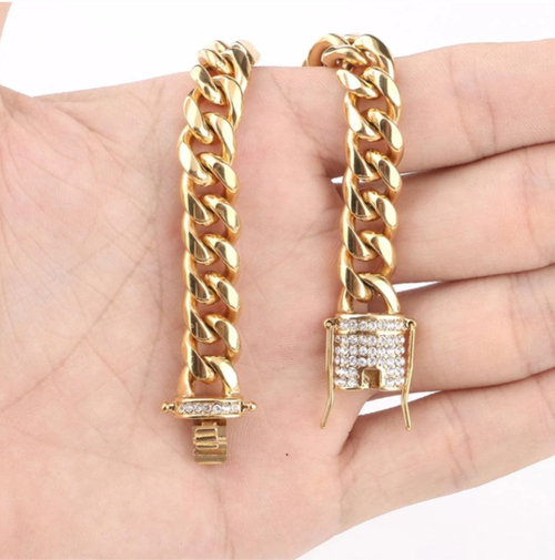 Iced Clasp Cuban Chain Necklace 18K Gold