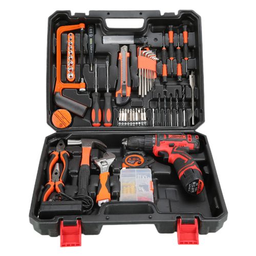 AOTUO Red dual-speed 36VF lithium-ion drill with two batteries and one charger + 102-piece set+Electric drill refitting plate shears