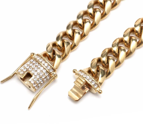 Iced Clasp Cuban Chain Necklace 18K Gold