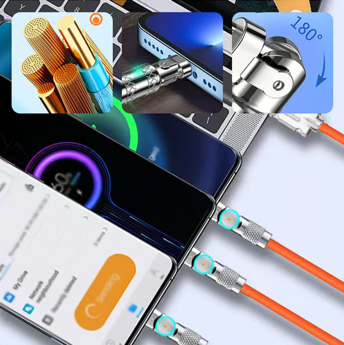 2pcs 120W 3 in 1 Rotating Elbow Fast Charging Data Cable