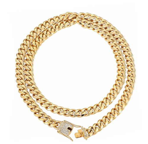 Iced Clasp Cuban Chain Necklace 18K Gold