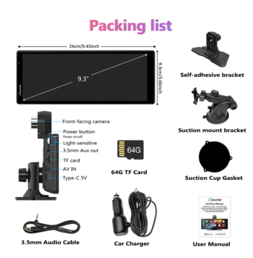 Console de tableau de bord multimédia intelligente portableavec caméra frontale et fonction DVR