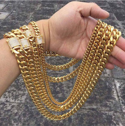 Iced Clasp Cuban Chain Necklace 18K Gold