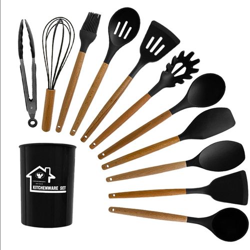 12pcs Non-Stick Silicone Kitchen Set with Wooden Handles