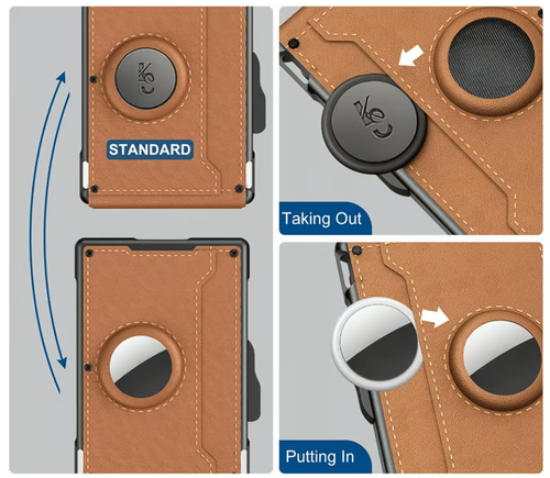 With Pop Up Aluminum Case Money Clip Slim Leather Slots Credit Card Holder RFID Blocking Bifold Minimalist Wallet