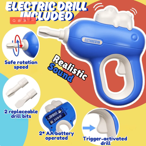 Hippo All-in-one Tool Hub DIYMontessori Tool Box Set -Hippo Workbench 92 pcs(Blue)