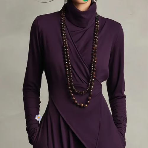 Women's Elegant High-Neck Asymmetrical Draped Maxi Dress