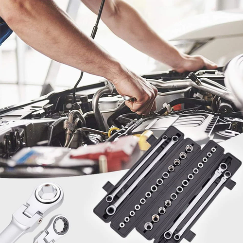 15-piece set of extra-long adjustable ratchet socket wrenches