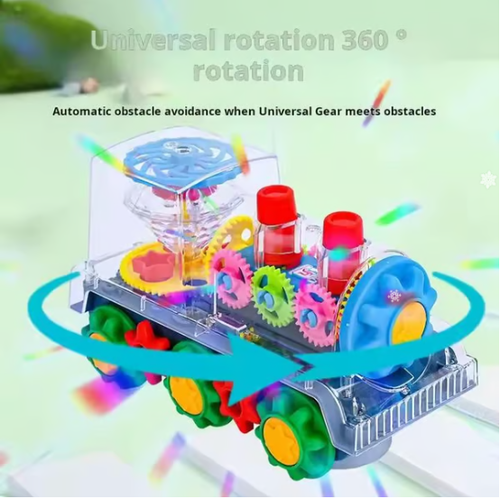 🧠🧩Perfect Gift for Kids🎁Interactive Transparent Train Toy with LED Light and Sound, 360 Rotating Engine Toy for Kids, Baby Sound Toys, Automatic Obstacle Avoidance
