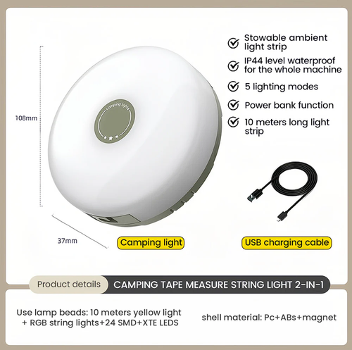 10m Outdoor Waterproof Portable Stowable String Light