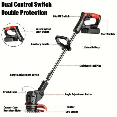 24V Cordless Handheld Lawn Mower with Dual Lithium Batteries