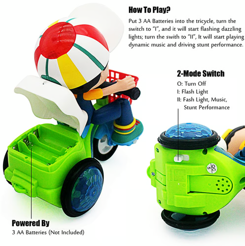 Equipped with Battery and Charger Stunt Spin Dance Tricycle Electric Toy with Sound Music Light