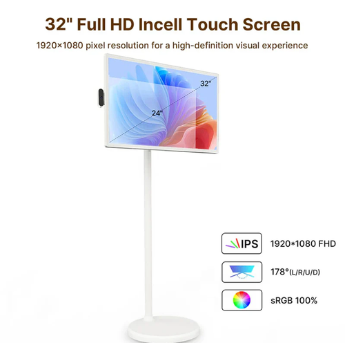 Afrleon™ 32inch Tablet on Rolling Stand - Touchscreen, Cordless, 8-Hr Battery, Camera, Voice Remote