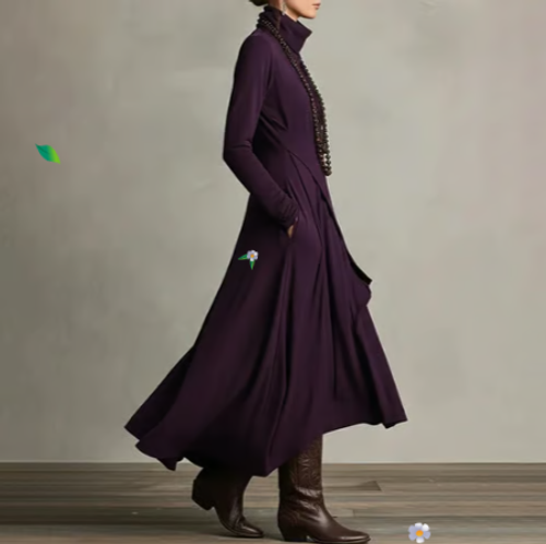 Women's Elegant High-Neck Asymmetrical Draped Maxi Dress