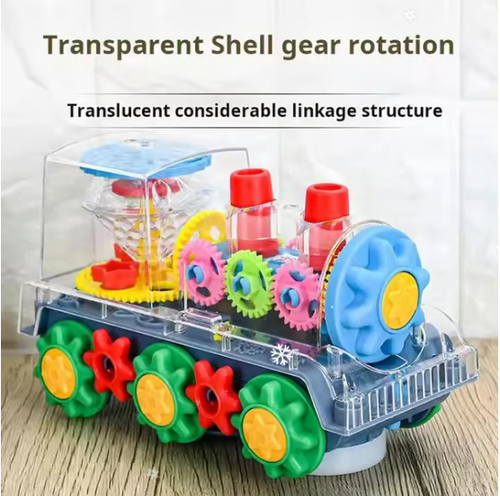 🧠🧩Perfect Gift for Kids🎁Interactive Transparent Train Toy with LED Light and Sound, 360 Rotating Engine Toy for Kids, Baby Sound Toys, Automatic Obstacle Avoidance