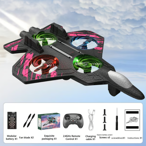🎉🎉RC Stunt Fighter Jet Toy for Kids with 360° Flips & LED Lights