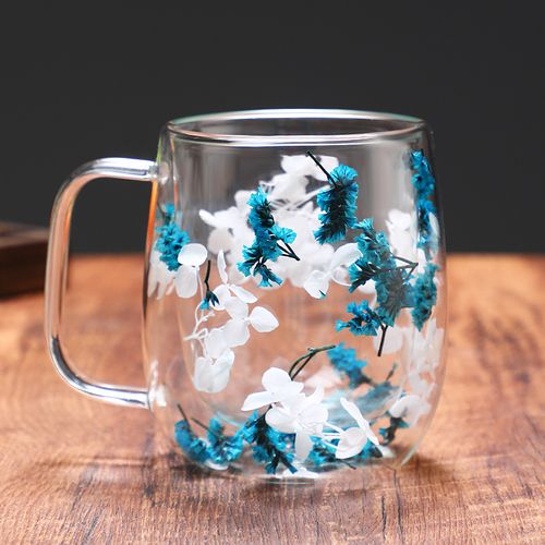 Transparent Double Glass Flower Tea Cup