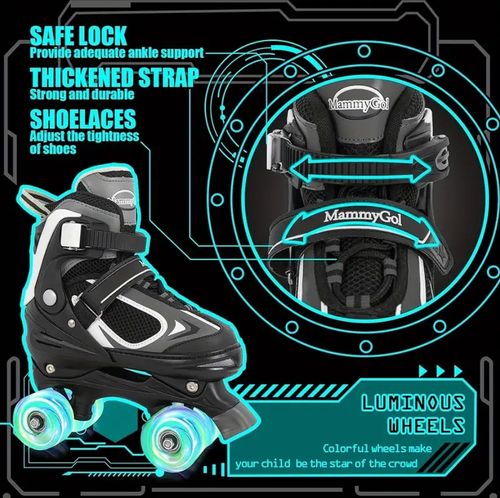 Glitter double row roller skate shoe set with protective gear