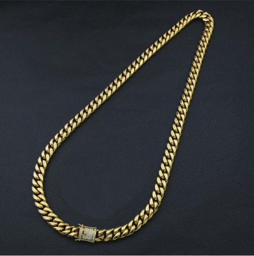Iced Clasp Cuban Chain Necklace 18K Gold