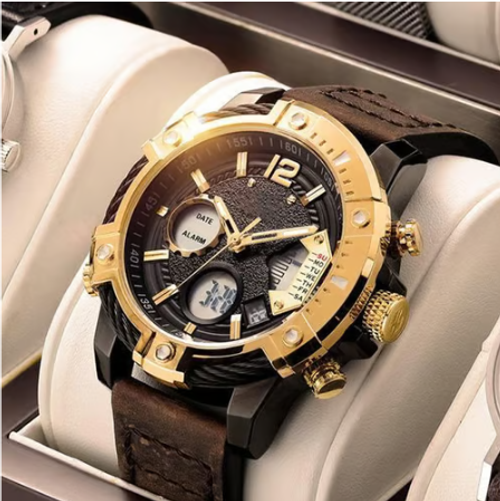 Multifunctional Dual Display 3ATM Waterproof Men's Quartz Sports Watch