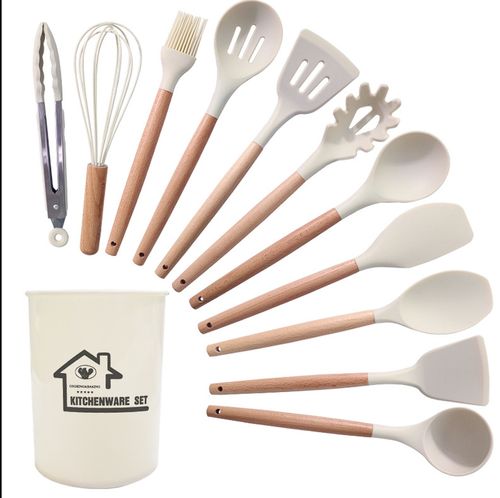 12pcs Non-Stick Silicone Kitchen Set with Wooden Handles