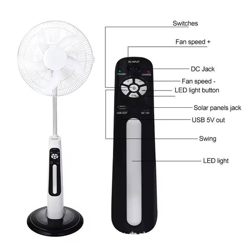Solar Fan Rechargeable High-Capacity Battery 16-inch 18-inch Solar Floor Fan