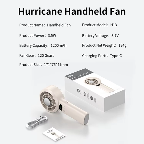 Hurricane Ice-Cool Handheld Fan, USB Charging Silent Mini Fan, Portable Outdoor Compact Fan