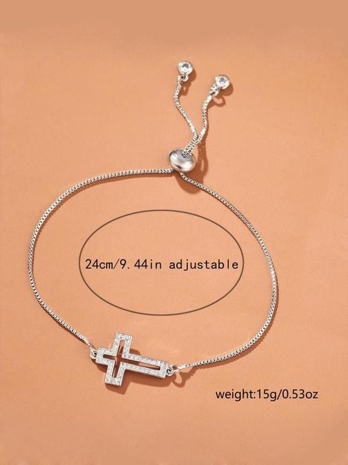 Dainty Cross Bracelet: Zircon Detail, Openwork Design