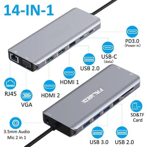 11-in-1 USB-C Hub with Ethernet, 4K HDMI, VGA, PD, SD,TF Cards Reader, Mic-Audio Docking Station