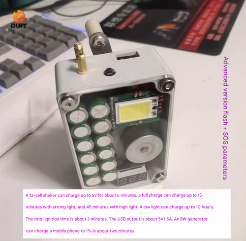 6V manual crank generator with 8 capacitors for USB charging