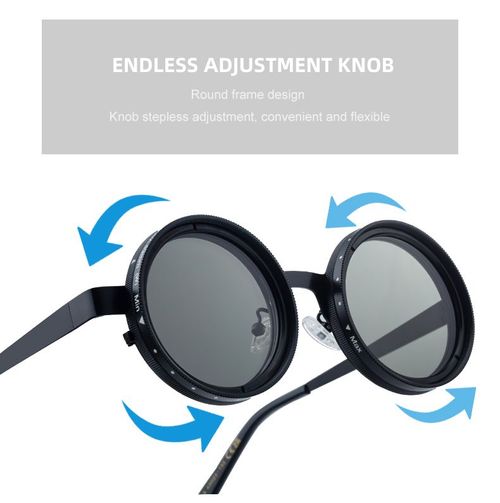 Round Adjustable ND Polarized UV400 Shades Sun Glasses Sunglasses for Women Men