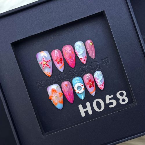Dopamine hand-painted carved nail art（zjm003）