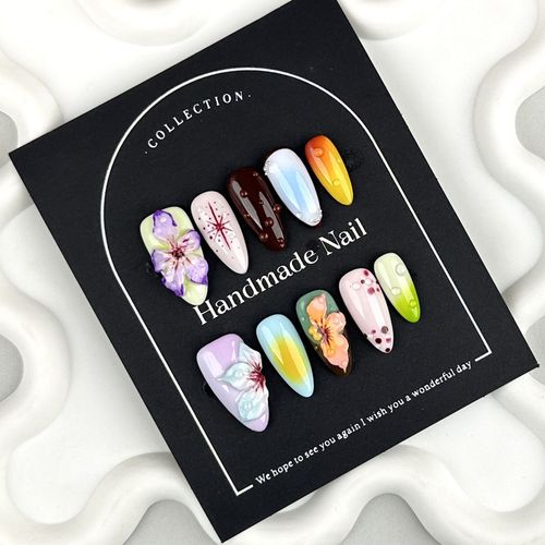 Almond nail hand-carved nail art（zjm015）