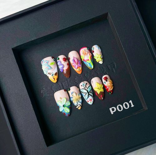 Handcrafted colorful carved nail art（zjm016）