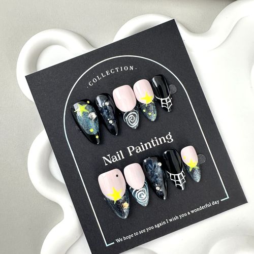 Starry night sky pure hand-painted nail art（zjm019）