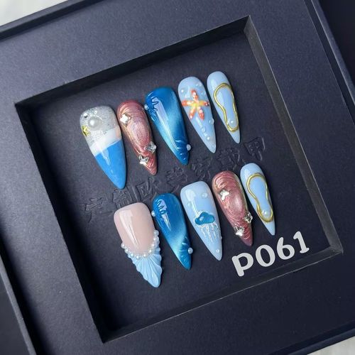Hand-painted ocean 3D pattern nail art (zjl009)