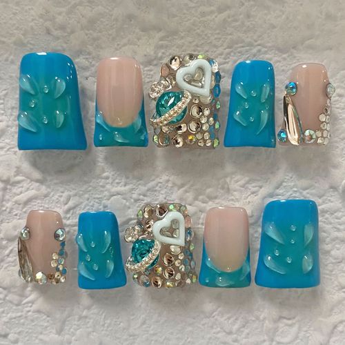 Handmade Floral Almond Nail Art (zjs003)