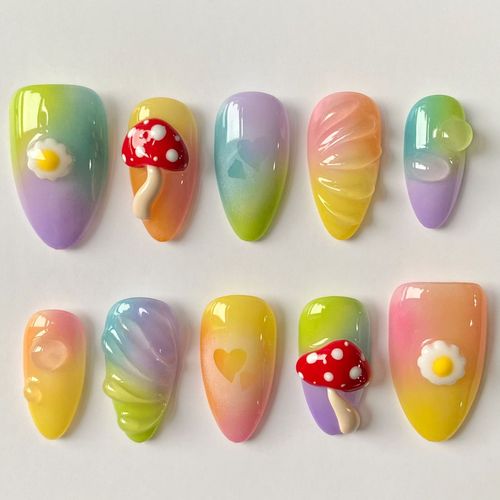 Handmade almond nail art (zjs005)