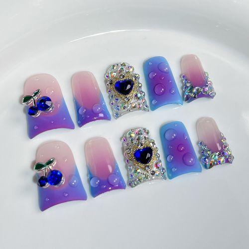 Purple sweetheart with diamond nail art (zjs009)