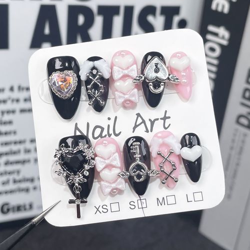 Hot girl style black pink sweet cool nail art (zjs014)